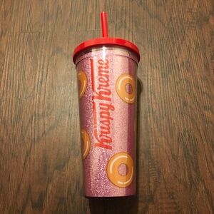 Pink Glitter Doughnut Tumbler with Red Lid